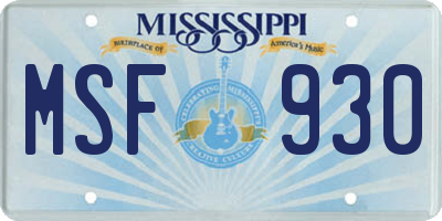 MS license plate MSF930