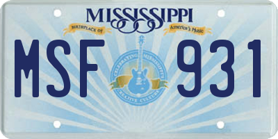 MS license plate MSF931