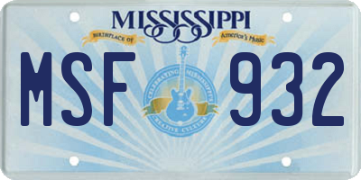 MS license plate MSF932