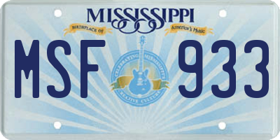 MS license plate MSF933