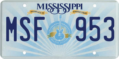 MS license plate MSF953