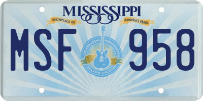 MS license plate MSF958