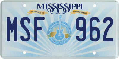 MS license plate MSF962