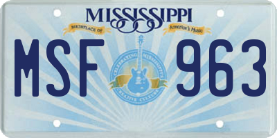 MS license plate MSF963