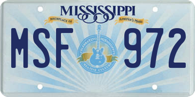 MS license plate MSF972