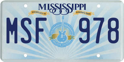 MS license plate MSF978