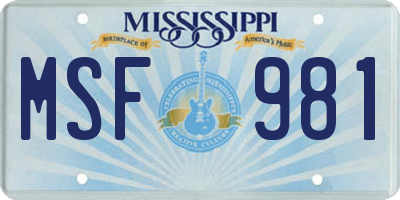 MS license plate MSF981