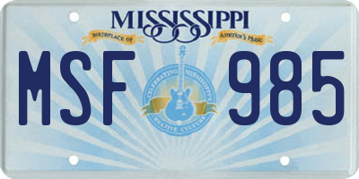 MS license plate MSF985
