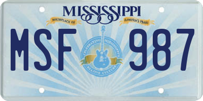 MS license plate MSF987