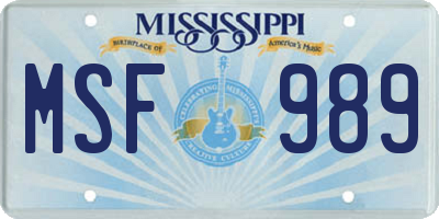 MS license plate MSF989