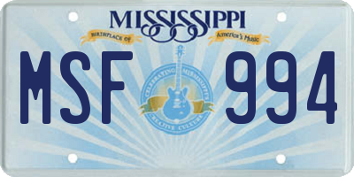 MS license plate MSF994