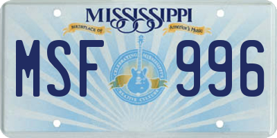 MS license plate MSF996