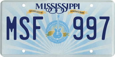 MS license plate MSF997