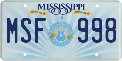 MS license plate MSF998