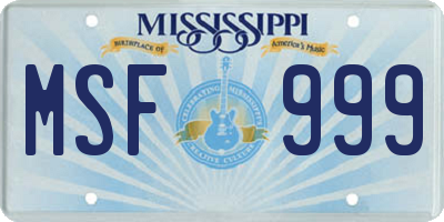 MS license plate MSF999
