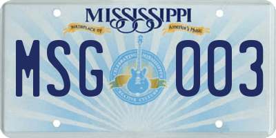 MS license plate MSG003