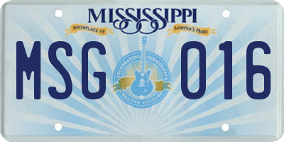 MS license plate MSG016