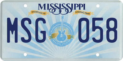 MS license plate MSG058