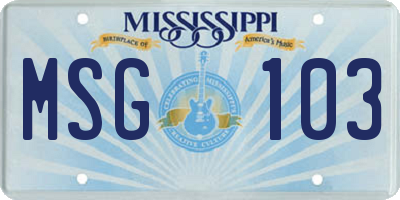 MS license plate MSG103