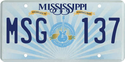 MS license plate MSG137