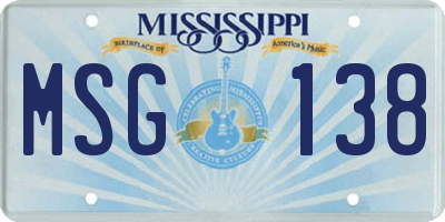 MS license plate MSG138