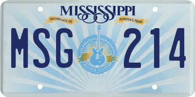 MS license plate MSG214