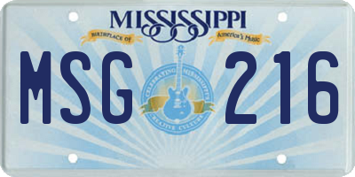 MS license plate MSG216
