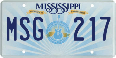 MS license plate MSG217