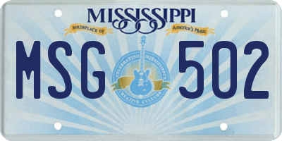 MS license plate MSG502