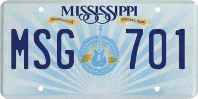 MS license plate MSG701