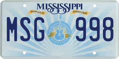 MS license plate MSG998