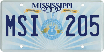 MS license plate MSI205
