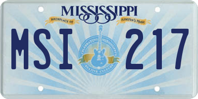 MS license plate MSI217