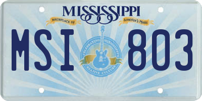 MS license plate MSI803