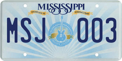 MS license plate MSJ003