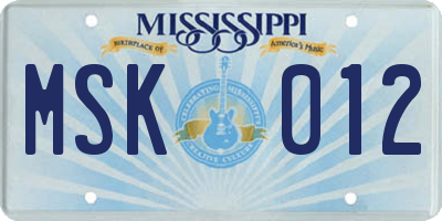 MS license plate MSK012