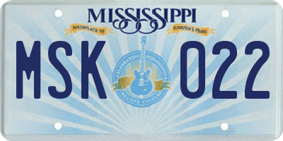MS license plate MSK022