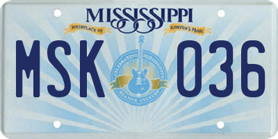 MS license plate MSK036