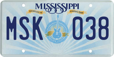 MS license plate MSK038