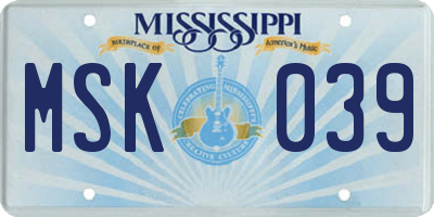 MS license plate MSK039