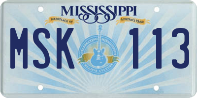 MS license plate MSK113