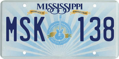 MS license plate MSK138