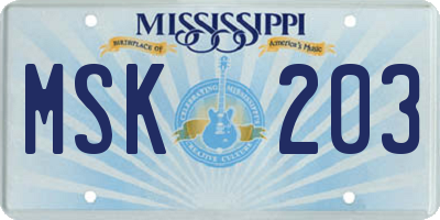 MS license plate MSK203