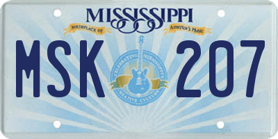MS license plate MSK207