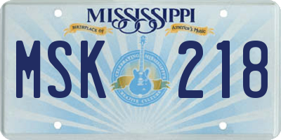 MS license plate MSK218