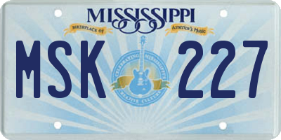MS license plate MSK227