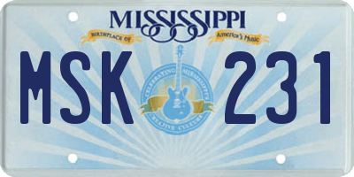 MS license plate MSK231