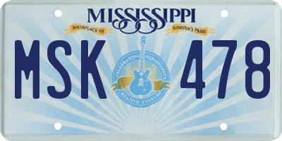 MS license plate MSK478