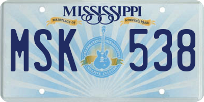 MS license plate MSK538