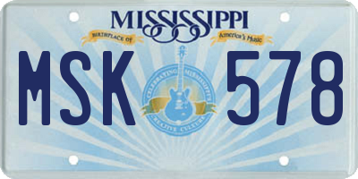 MS license plate MSK578